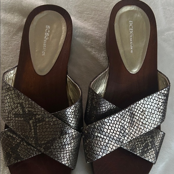 BCBGeneration Metallic Snakeskin Sandals - Picture 1 of 2